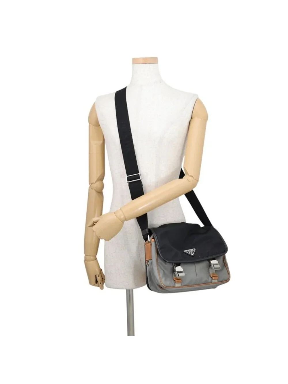 Prada Shoulder Bag Saffiano Leather Nylon Black